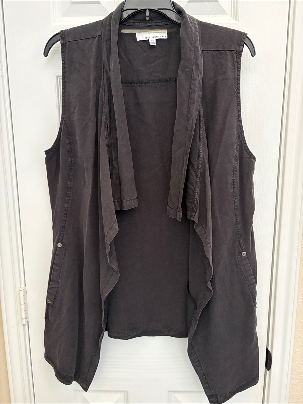 Fourteenth Place Charcoal Sleeveless Draped Open-Front Tunic